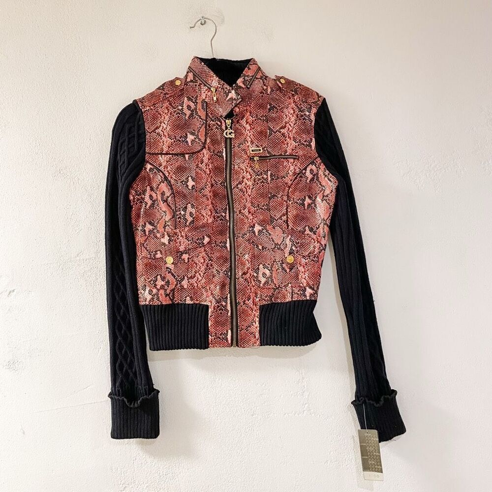 NEW Vintage Coogi Faux Snakeskin Sweater Jacket in Red Black Medium